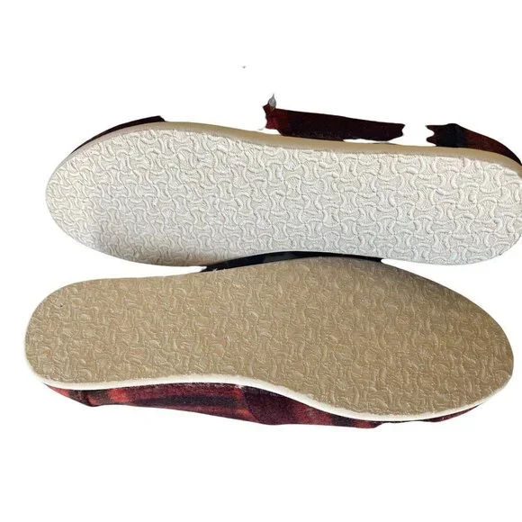 TOMS Womens 9.5 Belmont Red Plaid with Faux Shearling Slip On Shoes New‎ - Picture 3 of 6